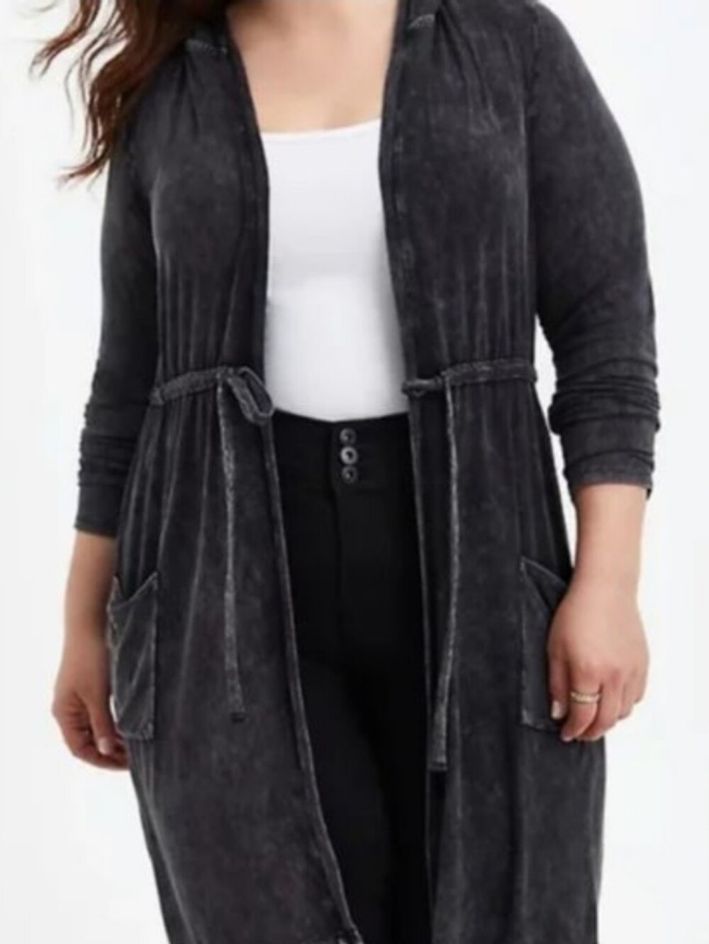 Torrid SUPER SOFT mineral wash black tie front grunge open front top size 3x